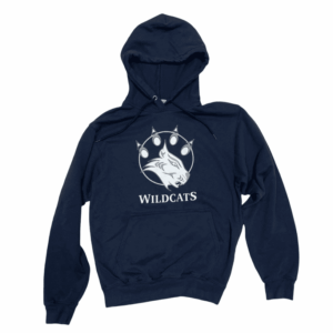 Navy hoodie with Wildcats paw logo